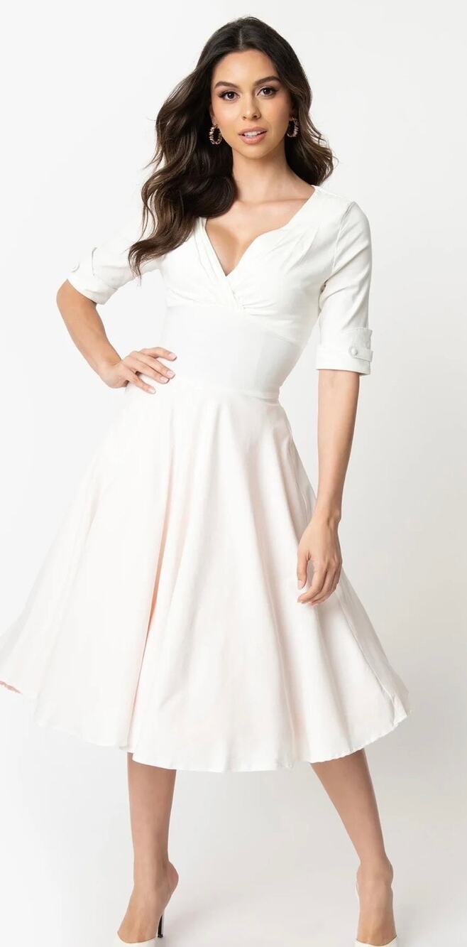 Unique Vintage Ivory Delores Swing Retro Dress 2X 18 NWT